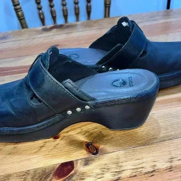 Crocs Mules Clogs Slide in shoes leather black with buckle - Picture 6 of 9